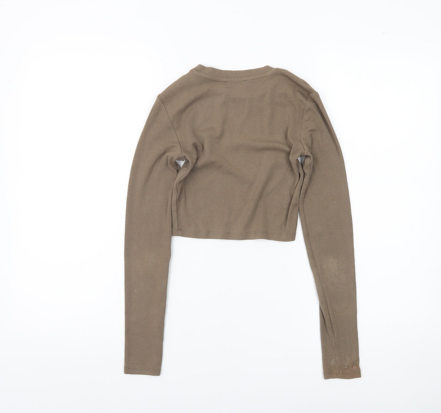 Zara Women Brown Cropped Slim Fit Long Sleeve T-Shirt Size S