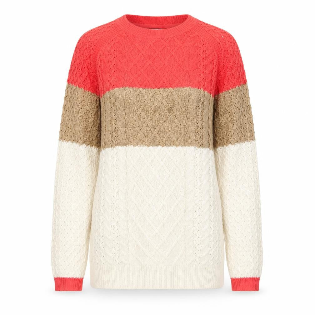 Next Womens Beige Red Brown Size 6 Cable Knit Pullover Jumper