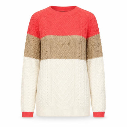 Next Womens Beige Red Brown Size 6 Cable Knit Pullover Jumper