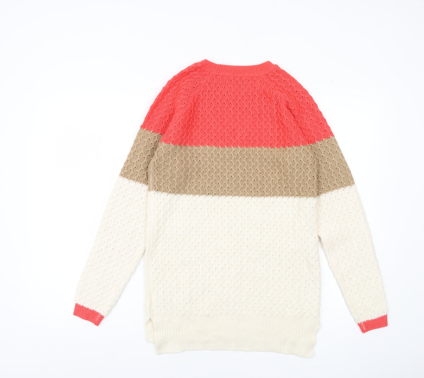 Next Womens Beige Red Brown Size 6 Cable Knit Pullover Jumper
