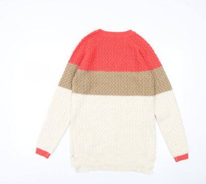 Next Womens Beige Red Brown Size 6 Cable Knit Pullover Jumper