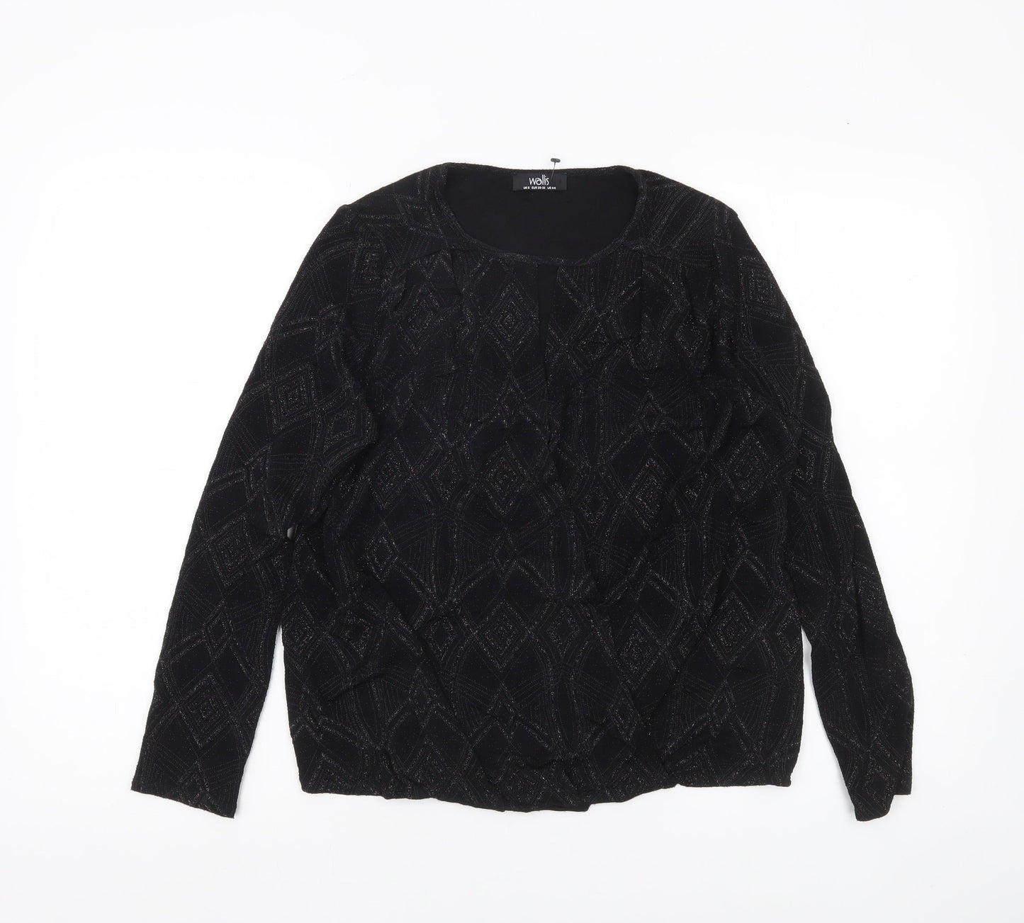 Wallis Womens Black Glitter Geometric Long Sleeve Tunic Blouse Size S