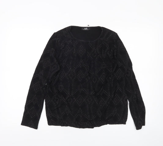 Wallis Womens Black Glitter Geometric Long Sleeve Tunic Blouse Size S