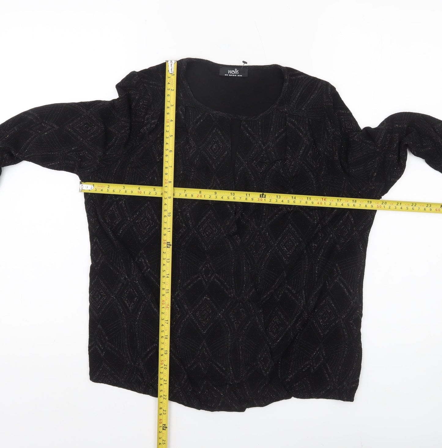 Wallis Womens Black Glitter Geometric Long Sleeve Tunic Blouse Size S