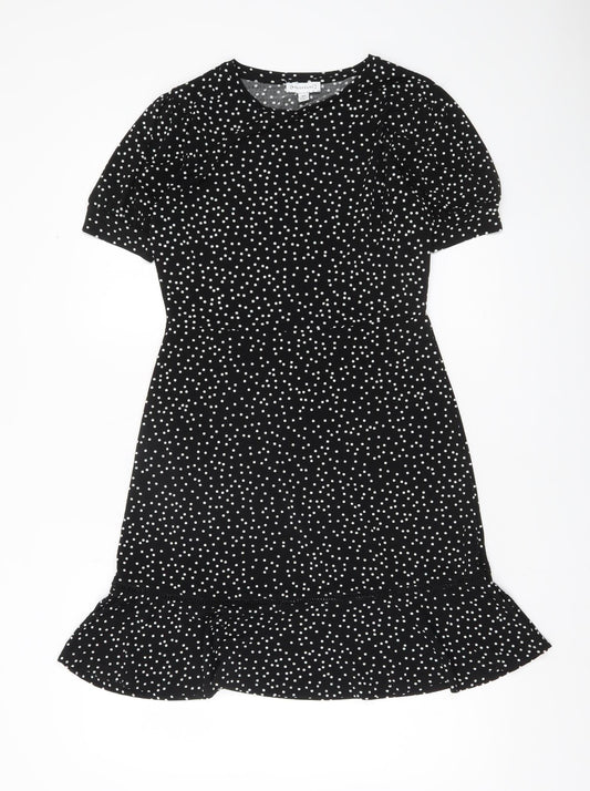 Warehouse Women’s Black Polka Dot Shift Dress Size 10 Short Sleeve