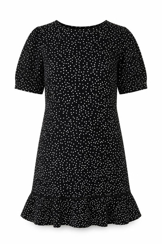 Warehouse Women’s Black Polka Dot Shift Dress Size 10 Short Sleeve