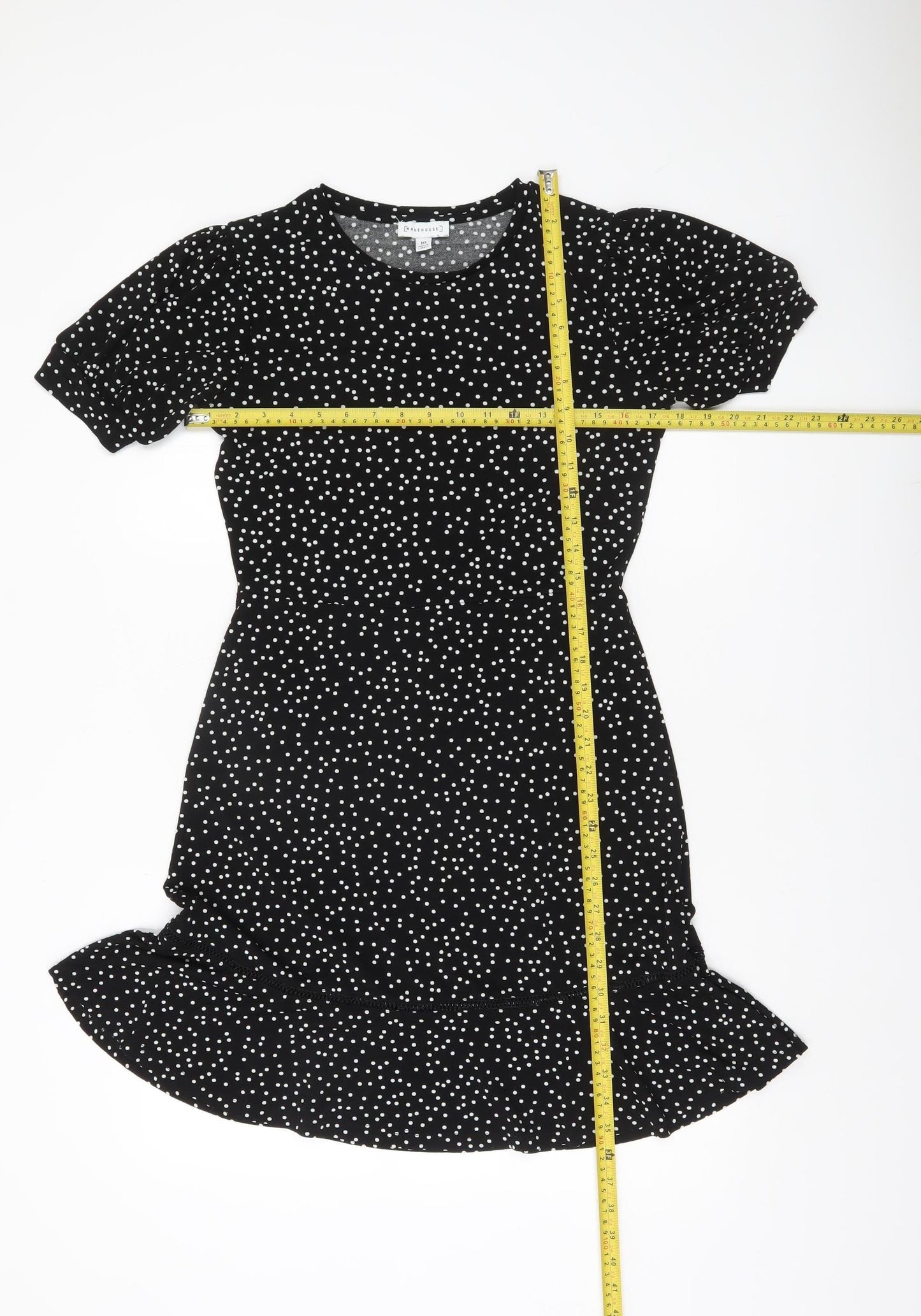 Warehouse Women’s Black Polka Dot Shift Dress Size 10 Short Sleeve