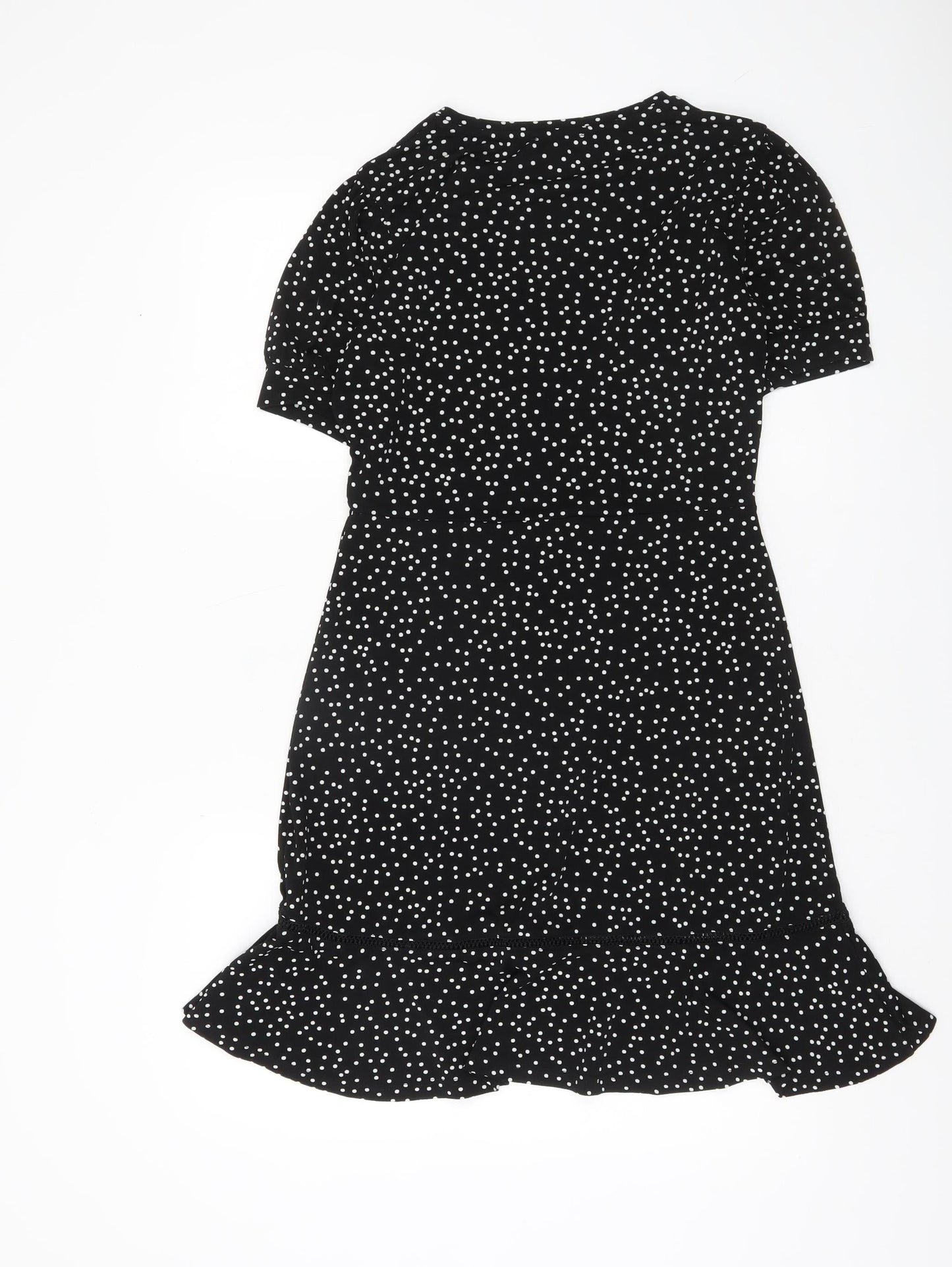 Warehouse Women’s Black Polka Dot Shift Dress Size 10 Short Sleeve
