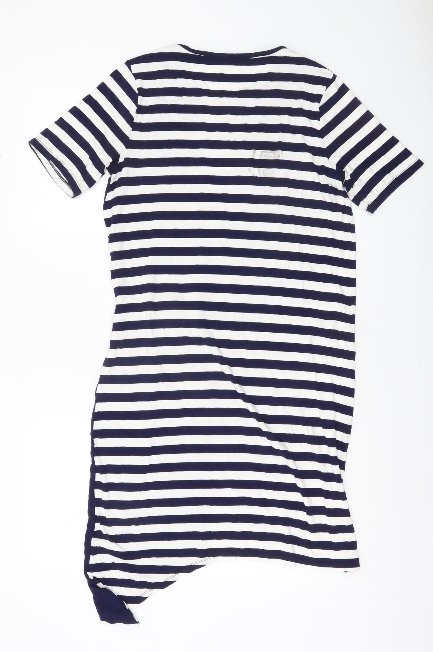 Tu Women’s Navy White Stripe T-Shirt Dress Size 14 Asymmetric Belted