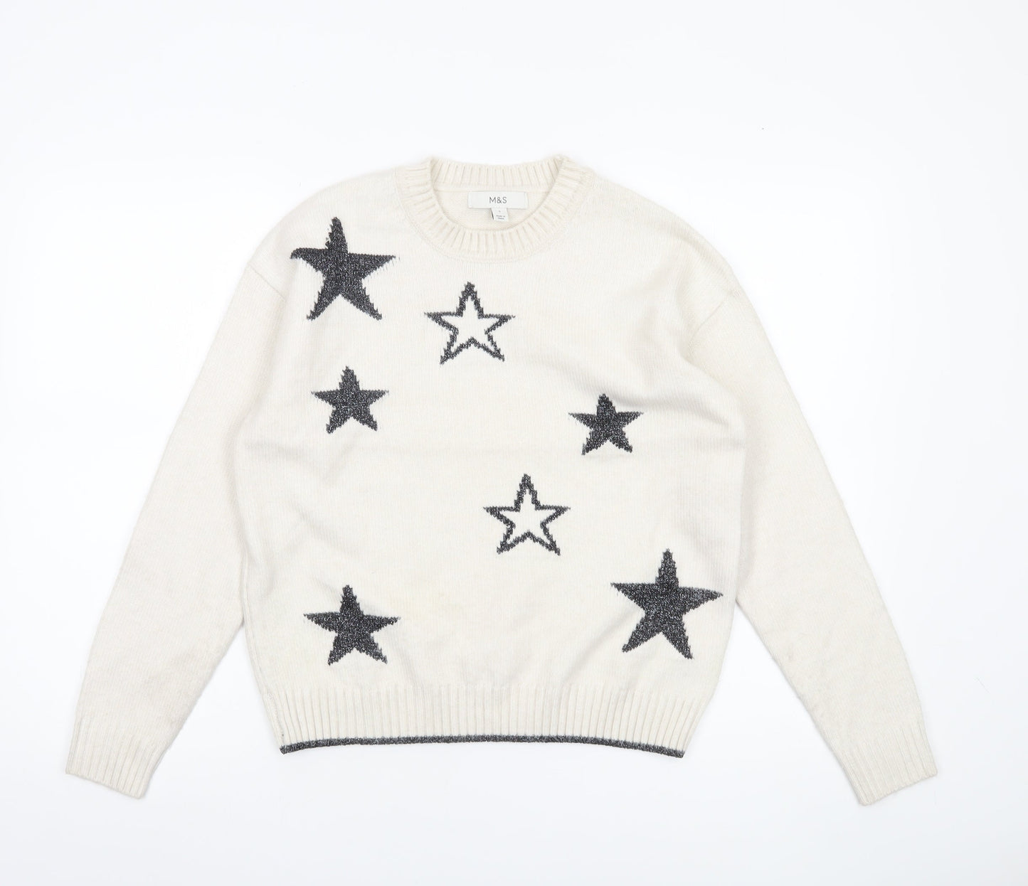 Marks and Spencer Womens Ivory Star Jumper Pullover Small Wool Blend