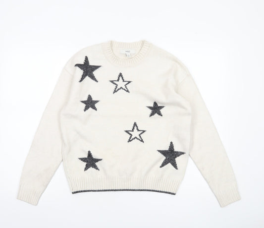 Marks and Spencer Womens Ivory Star Jumper Pullover Small Wool Blend