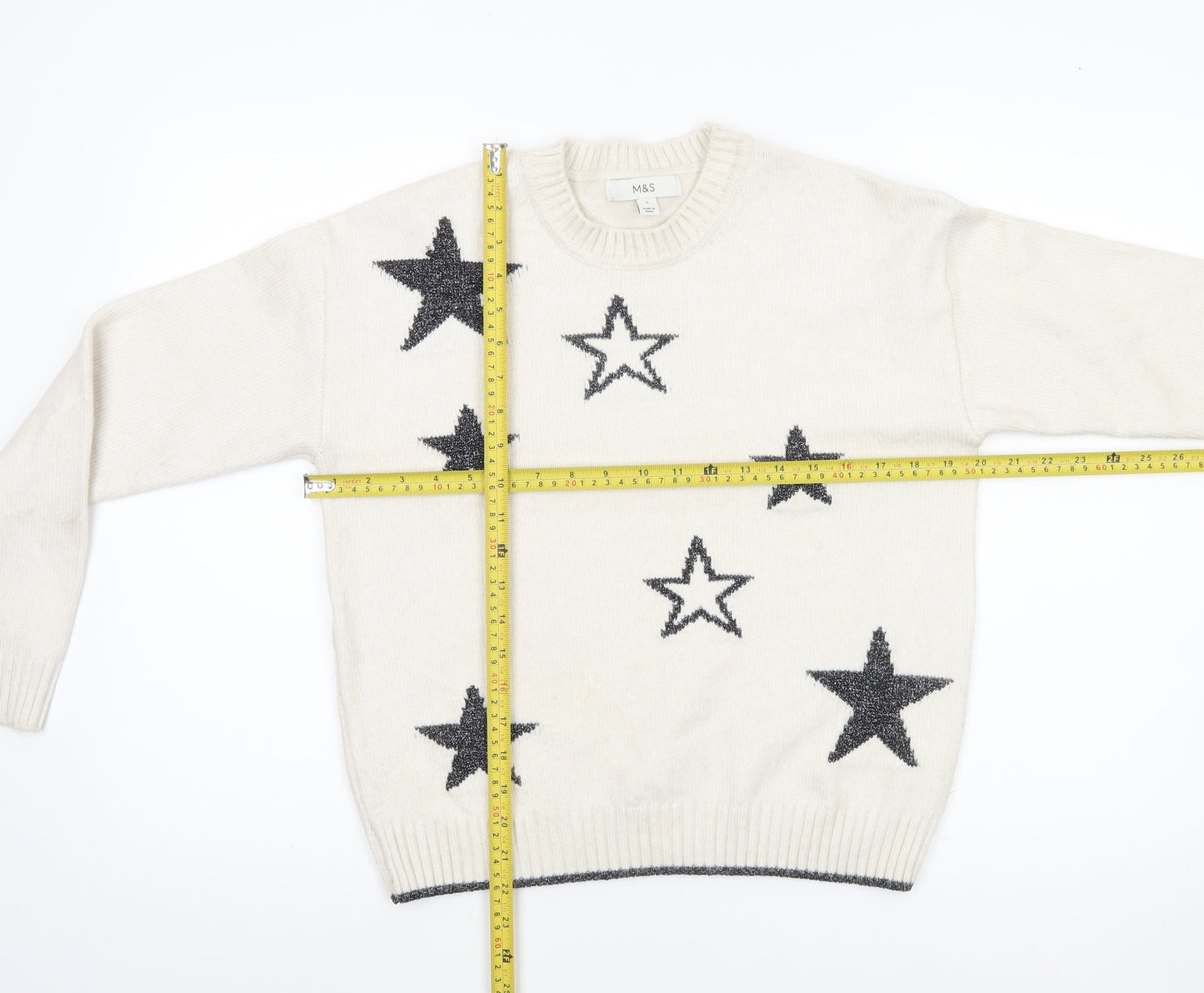 Marks and Spencer Womens Ivory Star Jumper Pullover Small Wool Blend