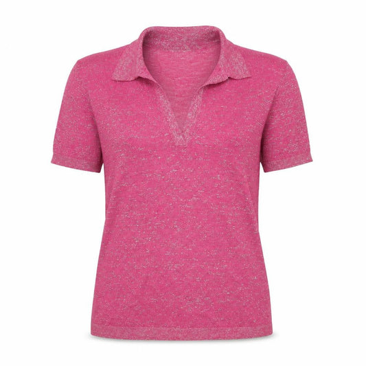 Hush Womens Pink Glitter Collared Polo Top Short Sleeve Size S