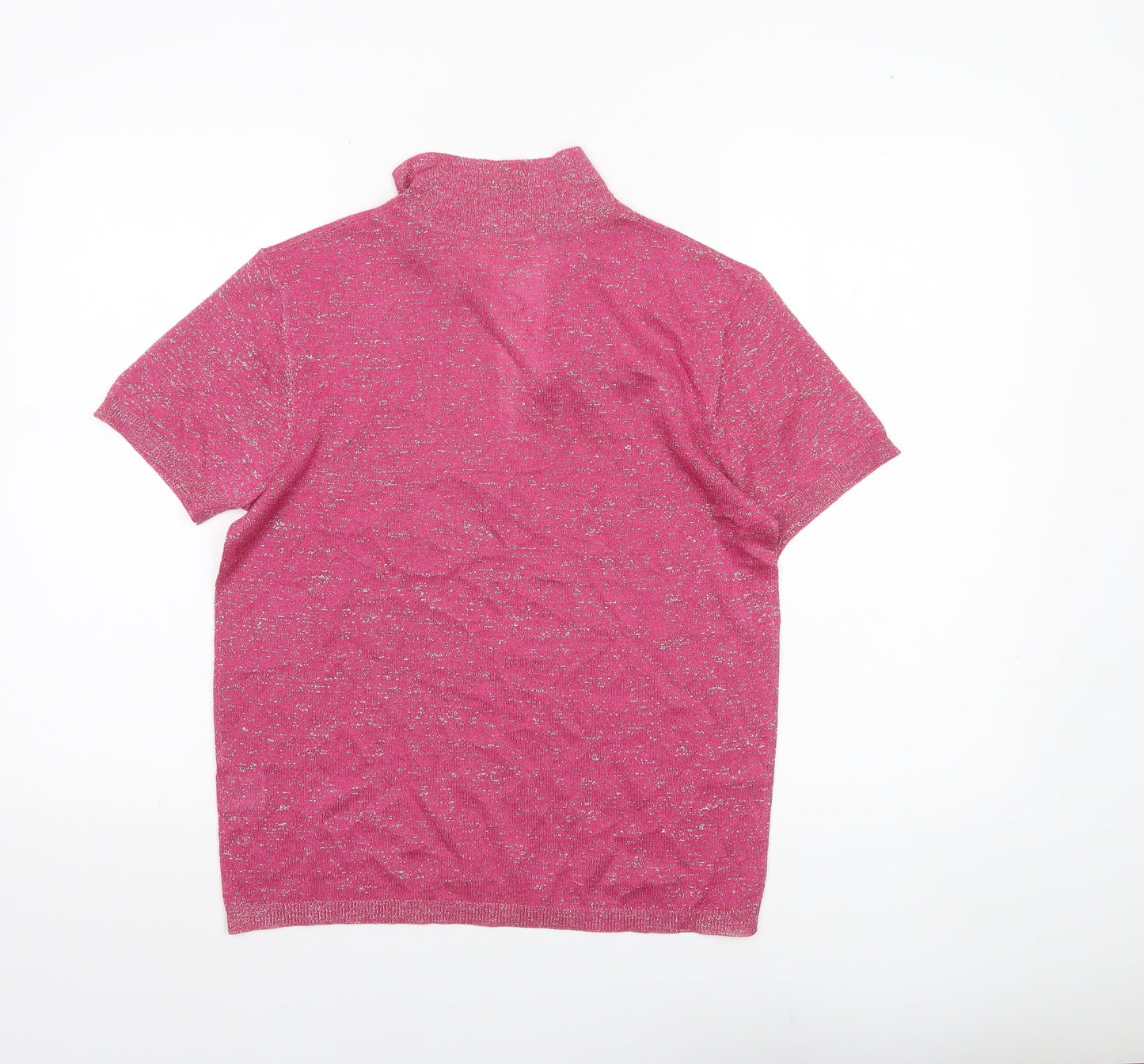 Hush Womens Pink Glitter Collared Polo Top Short Sleeve Size S