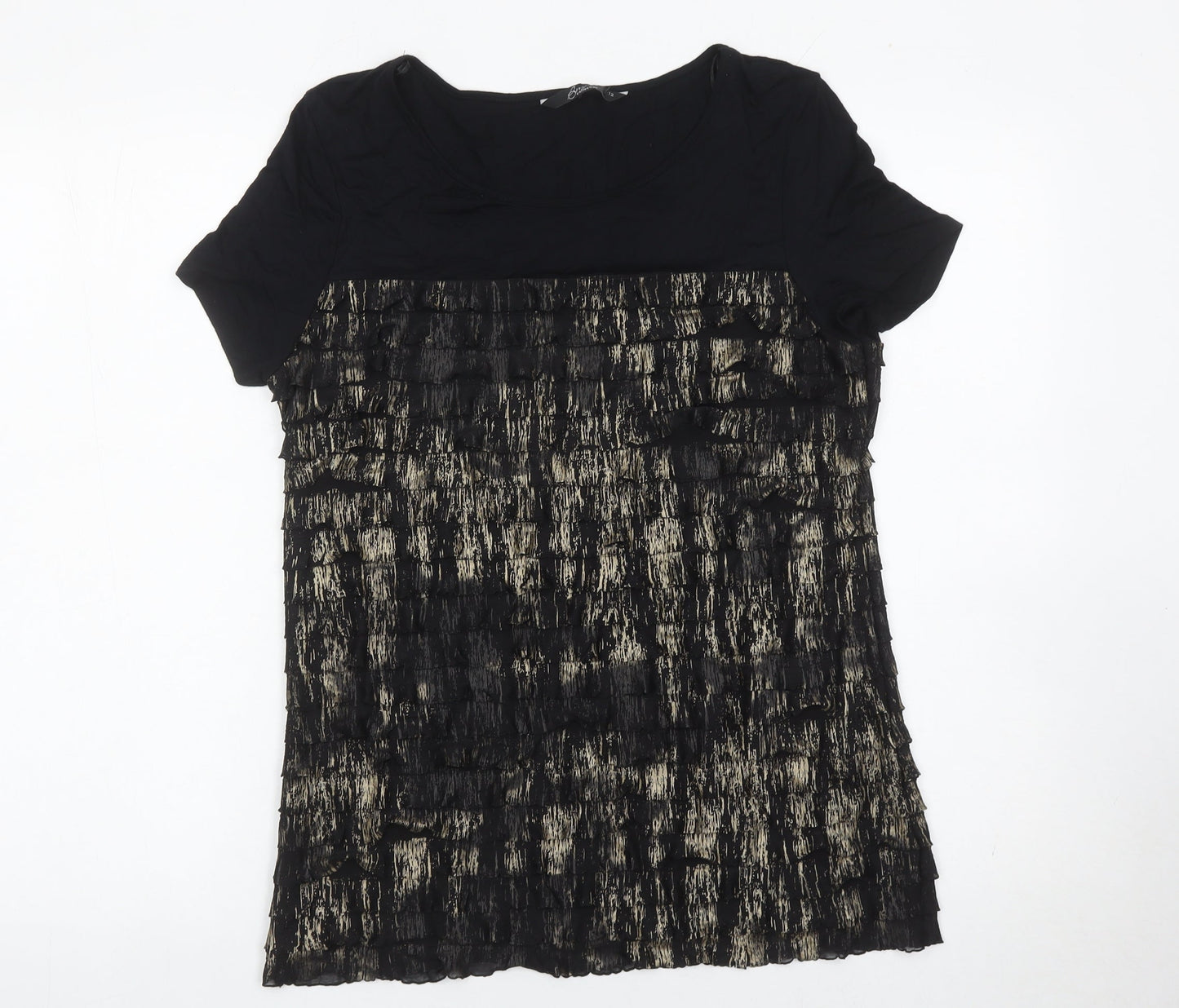 Bm Collection Womens Black Size 12 Scoop Neck Short Sleeve Blouse