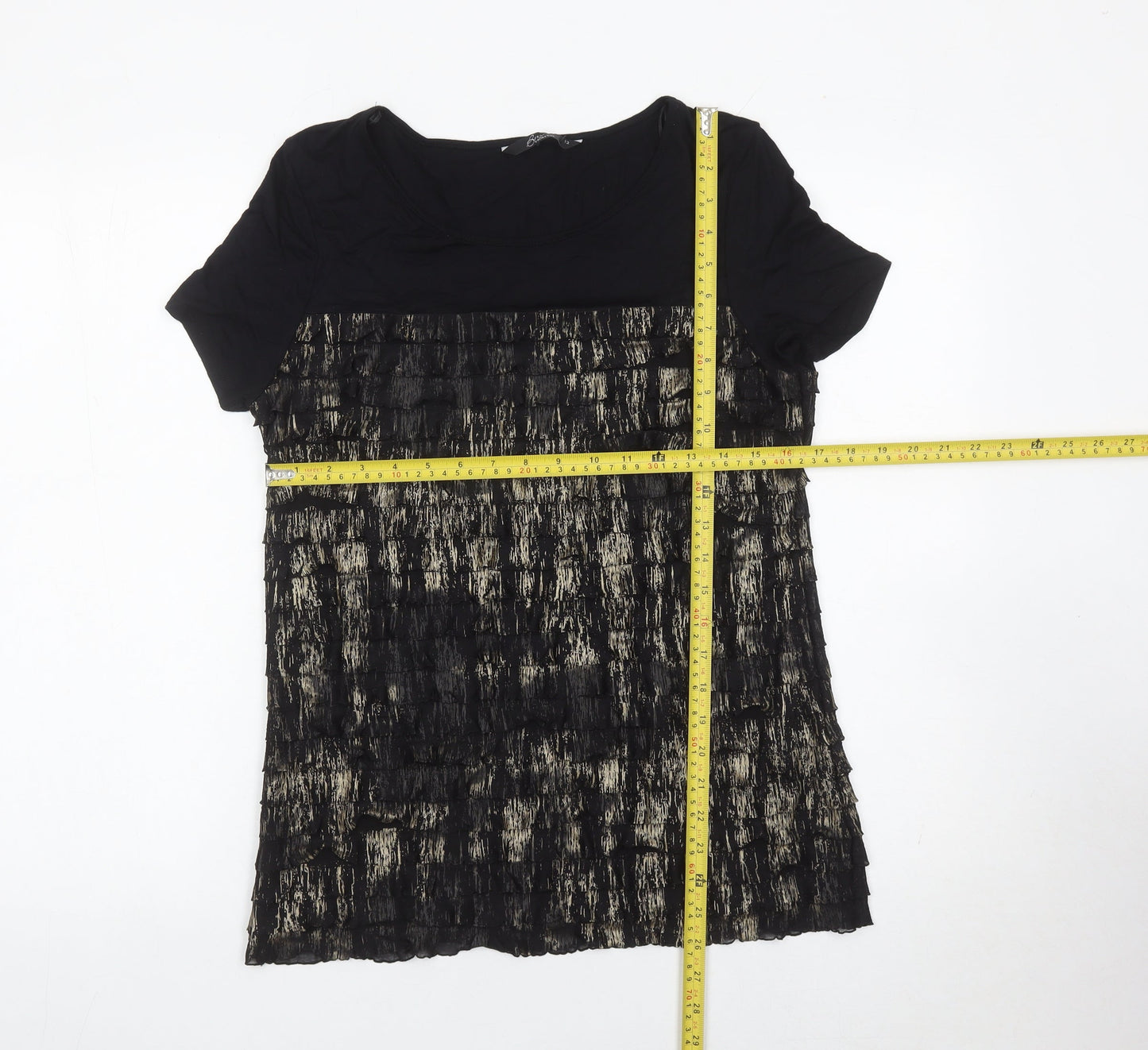 Bm Collection Womens Black Size 12 Scoop Neck Short Sleeve Blouse