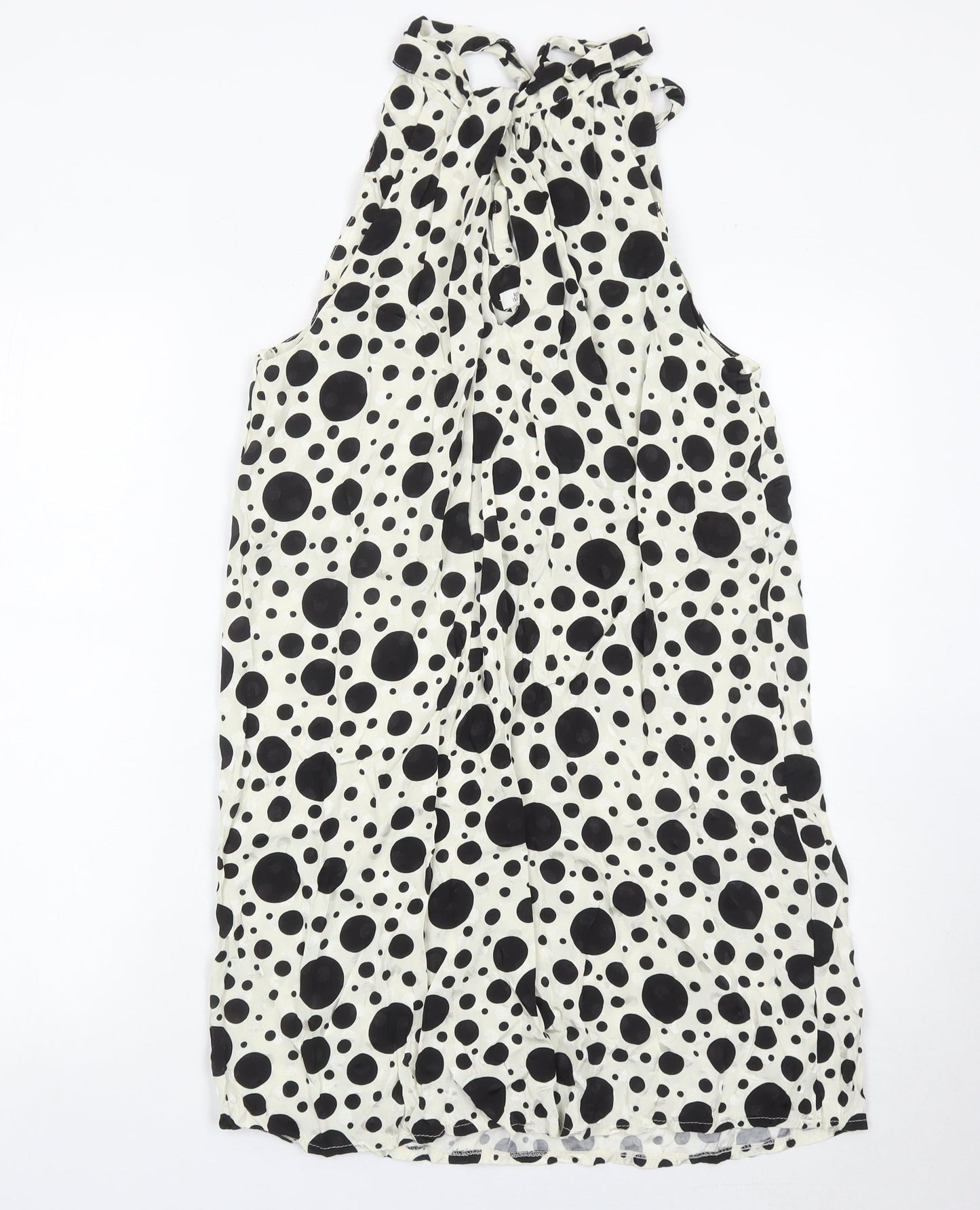 River Island Women’s Black White Polka Dot Halter Shift Dress UK 12