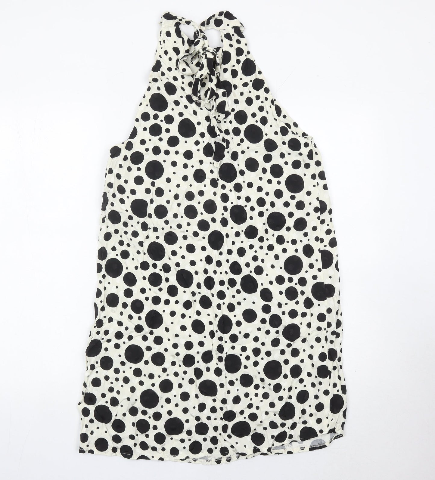River Island Women’s Black White Polka Dot Halter Shift Dress UK 12