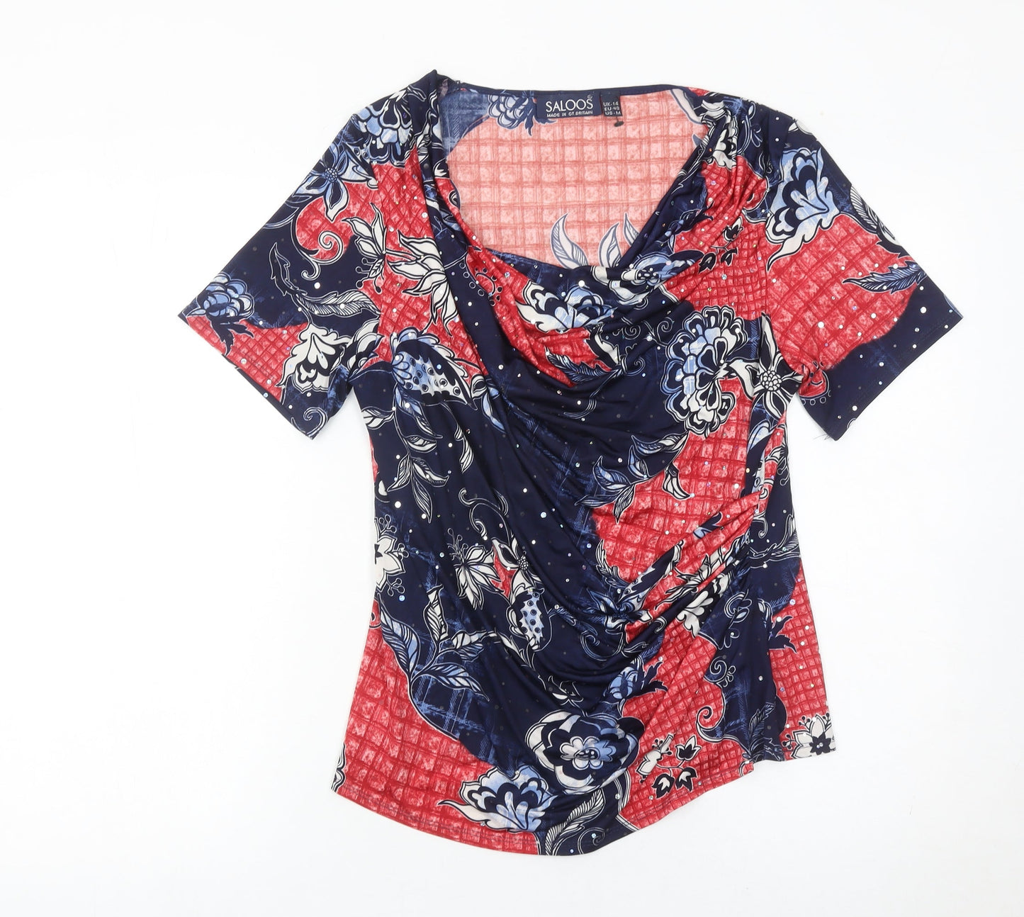 Saloos Womens Multicoloured Floral Tunic Blouse UK 14 Cowl Neck