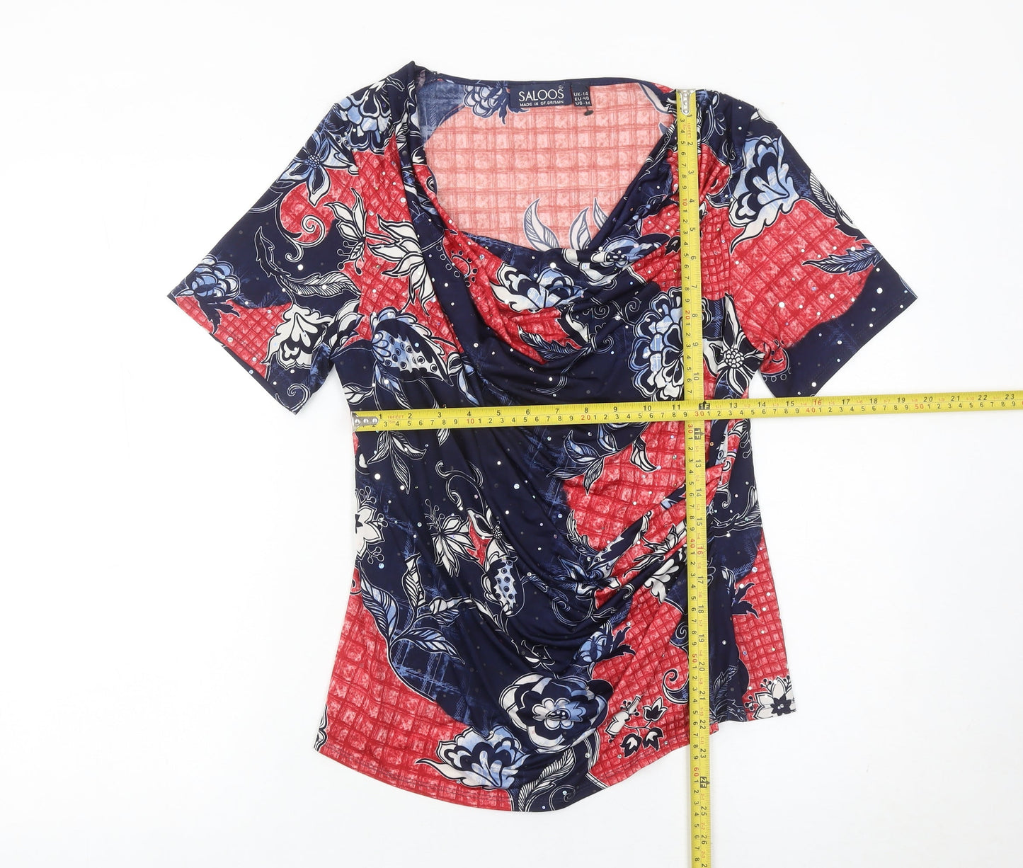Saloos Womens Multicoloured Floral Tunic Blouse UK 14 Cowl Neck