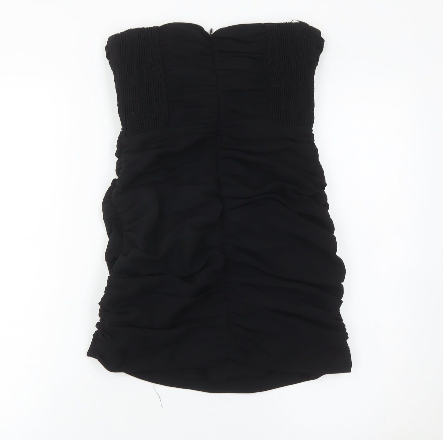 Zara Women Black Size 8 Strapless Bodycon Ruched Short Dress