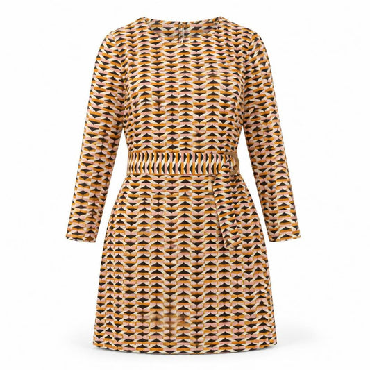 Primark Women’s Multicoloured Geometric A-Line Belted Dress Size 12