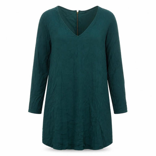 Zara Women Green Size 12 Shift Knee Length V-Neck Dress