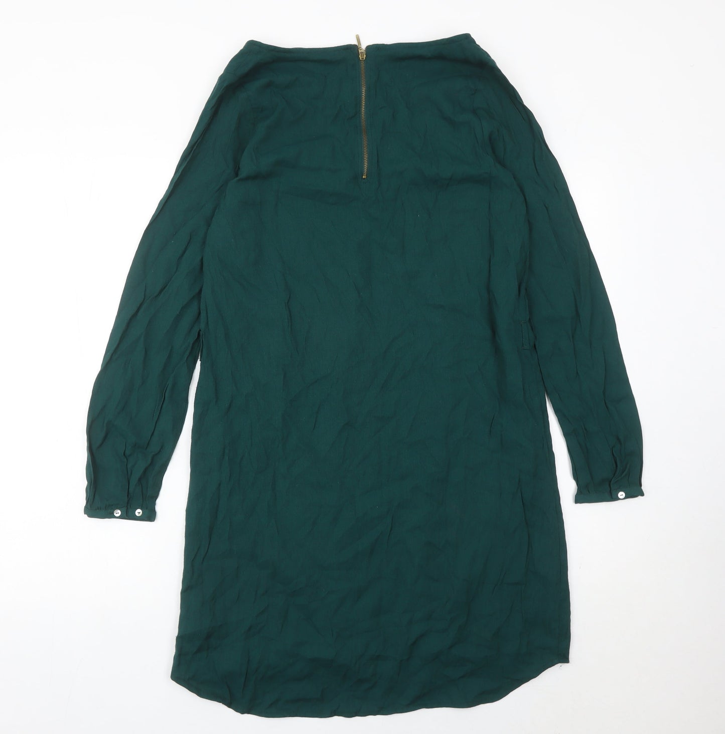 Zara Women Green Size 12 Shift Knee Length V-Neck Dress