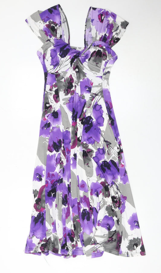 Monacco Women’s Purple Floral Fit & Flare Dress Size 10