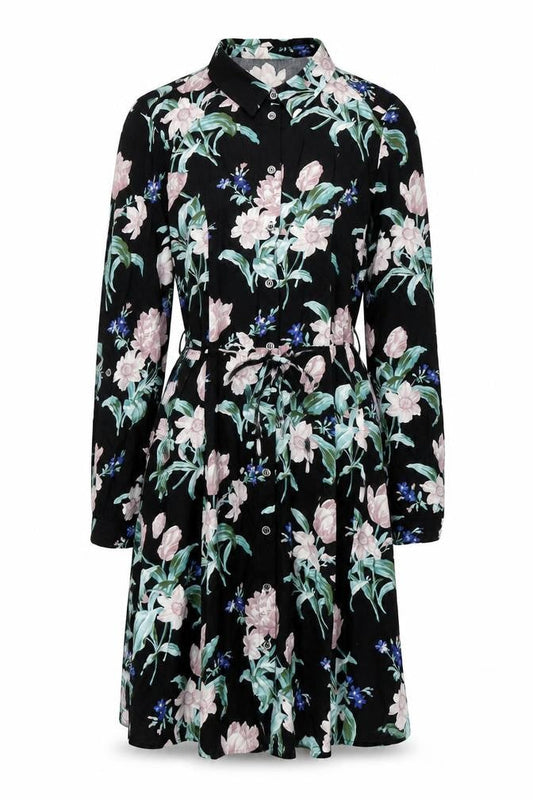 Oasis Womens Black Floral Shirt Dress Size 12 Long Sleeve Casual
