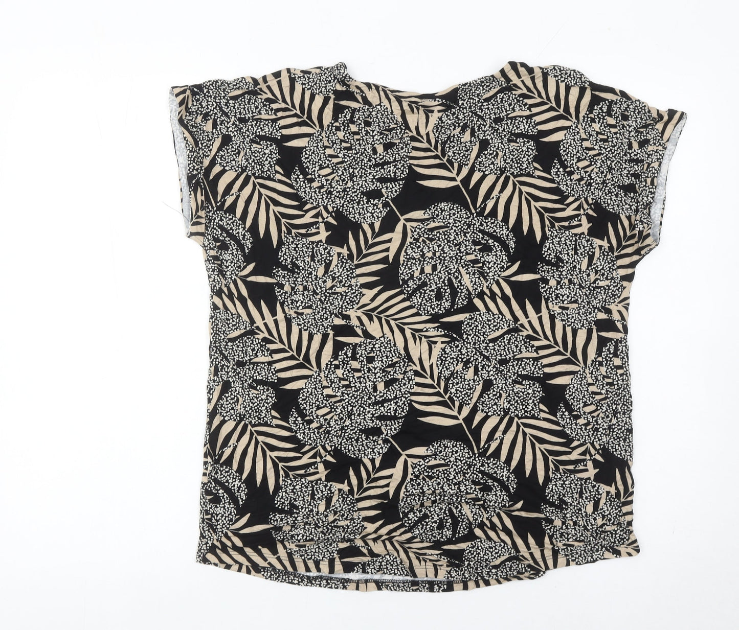 Bonmarché Womens Black Tropical Floral Print T-Shirt Size 12