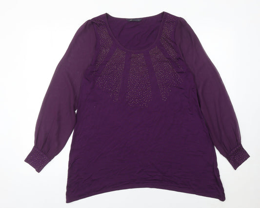Marks and Spencer Women’s Purple Beaded Tunic Blouse UK 12 Long Sleeve