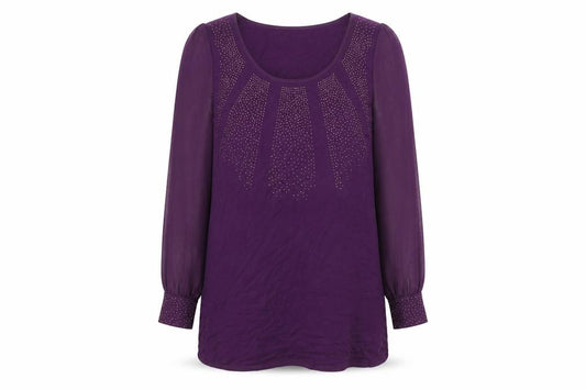 Marks and Spencer Women’s Purple Beaded Tunic Blouse UK 12 Long Sleeve