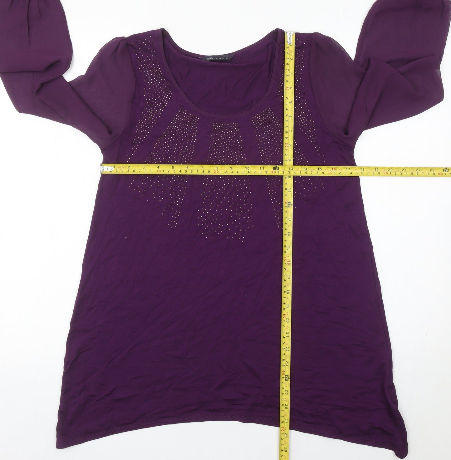 Marks and Spencer Women’s Purple Beaded Tunic Blouse UK 12 Long Sleeve