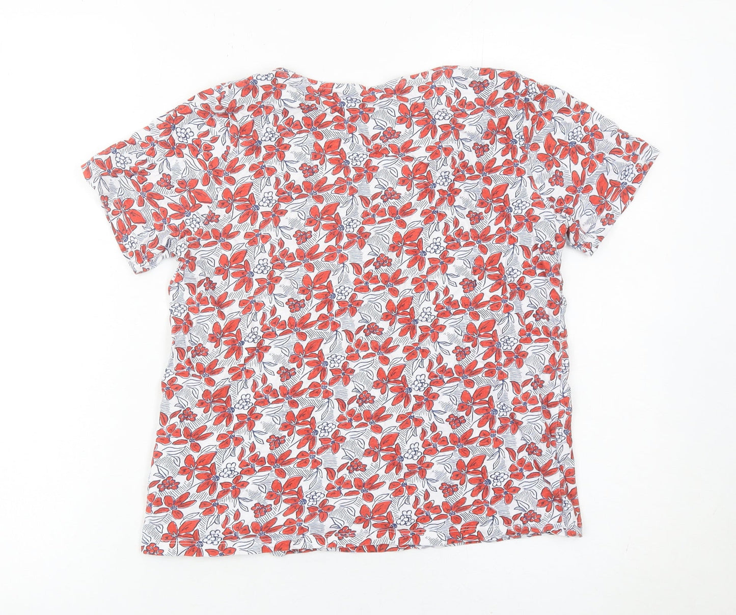 Isle Womens Red Floral Cotton Short Sleeve Tunic Blouse Size 10