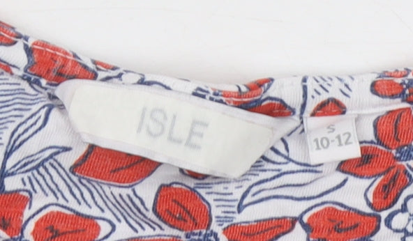 Isle Womens Red Floral Cotton Short Sleeve Tunic Blouse Size 10