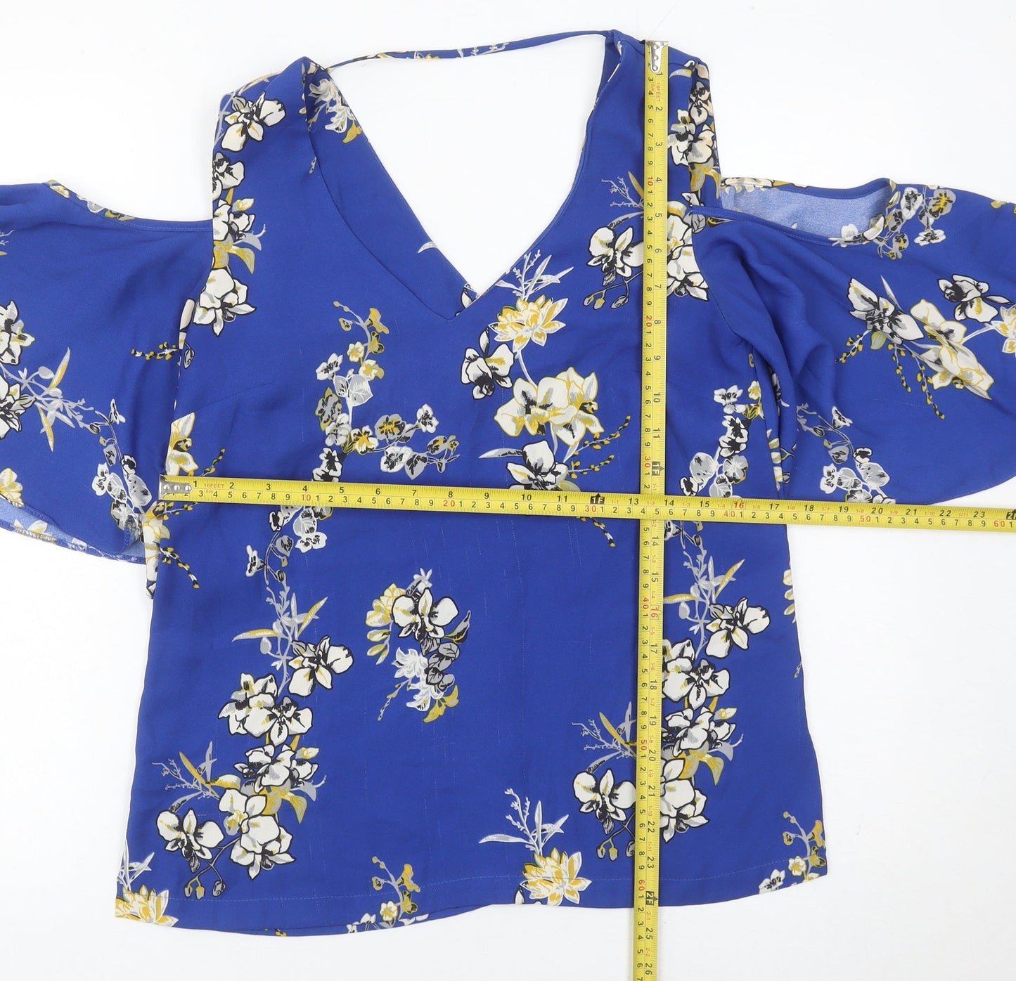 River Island Women’s Blue Floral Cold Shoulder Blouse Size 8