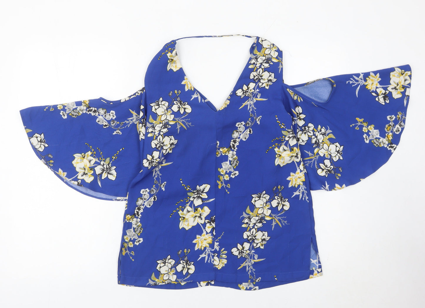 River Island Women’s Blue Floral Cold Shoulder Blouse Size 8