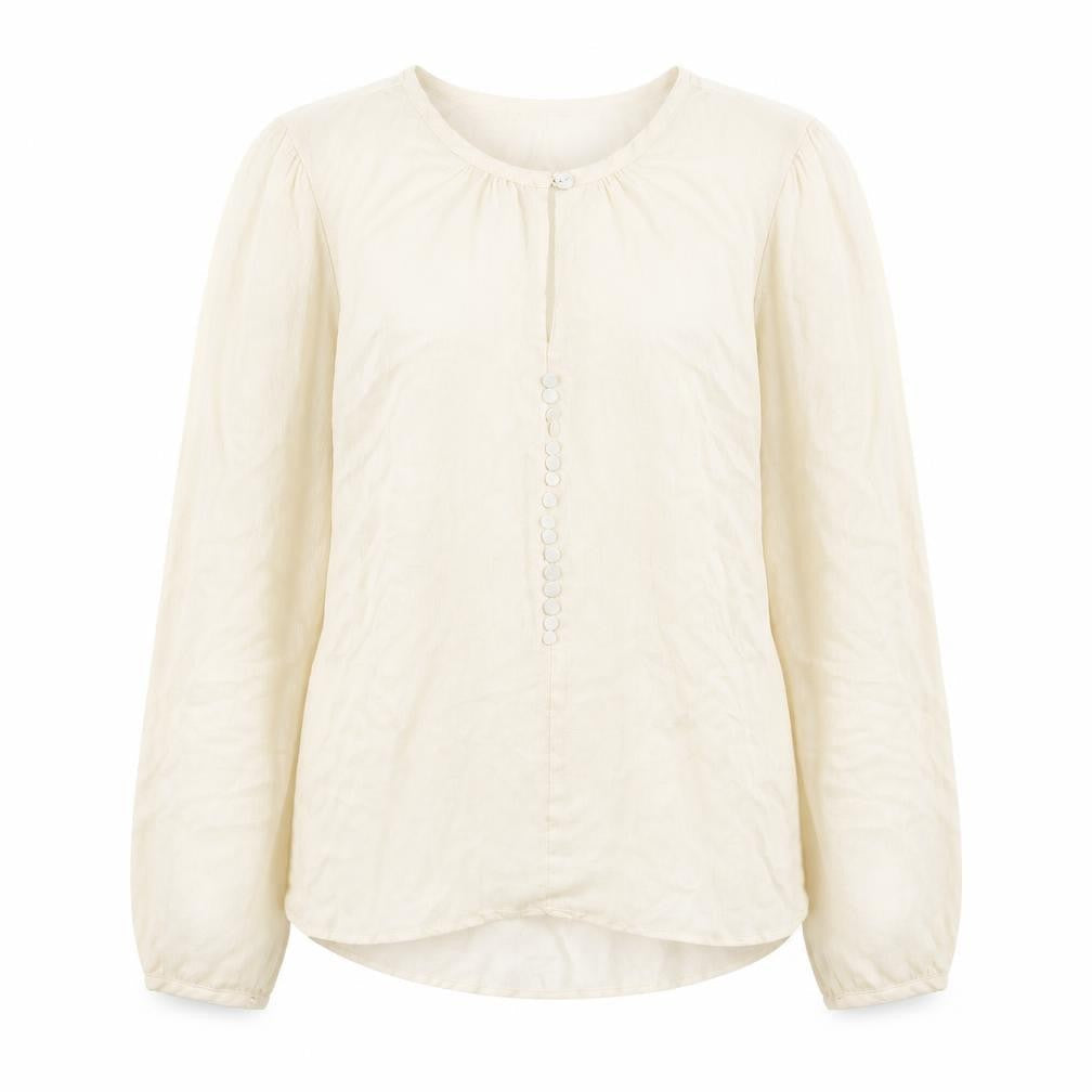 Sweewë Women Beige Long Sleeve Blouse Size S Polyester Button Top