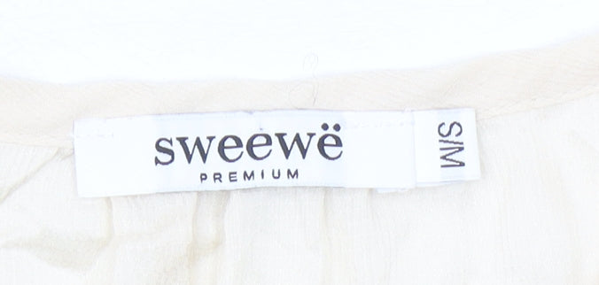 Sweewe Women Beige Long Sleeve Blouse Size S Polyester Button Top