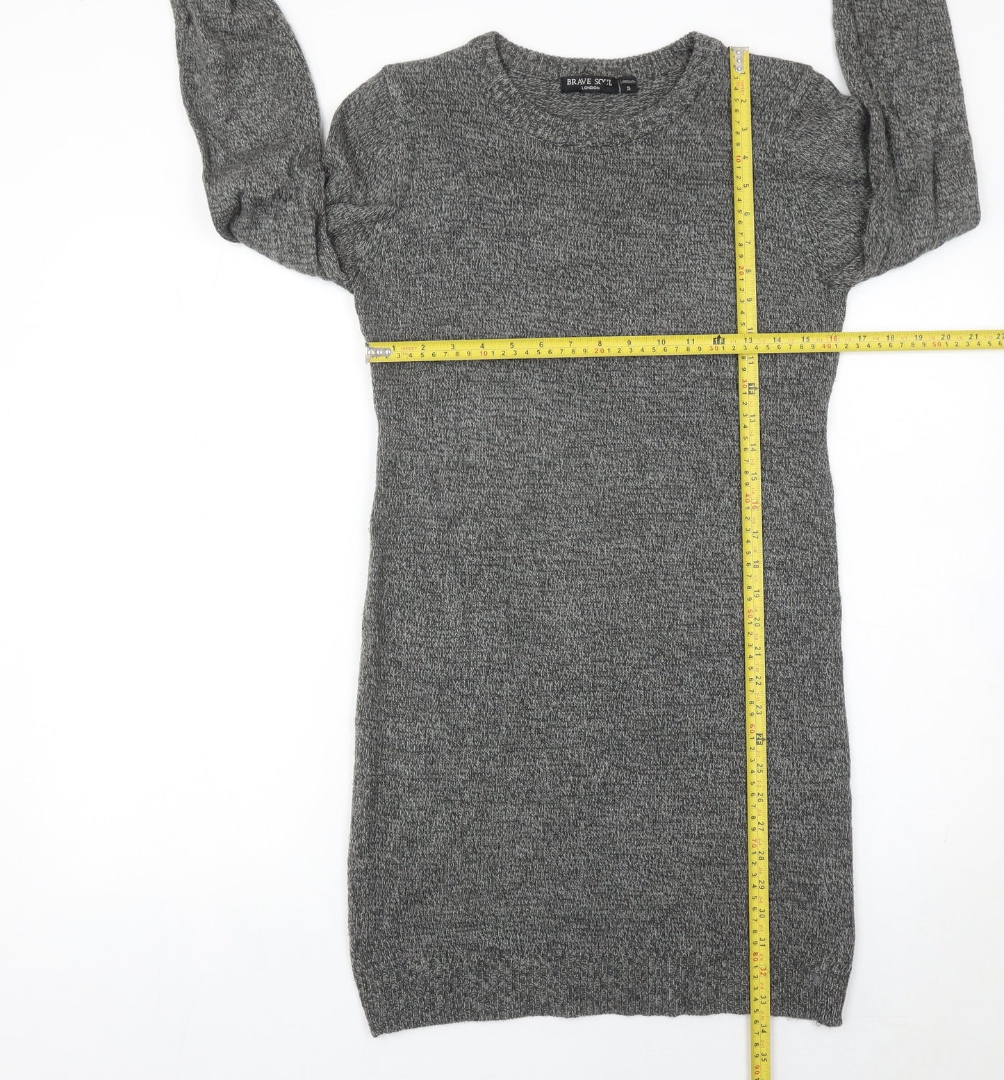 Brave Soul Women’s Grey Jumper Dress Size S Long Sleeve Knit
