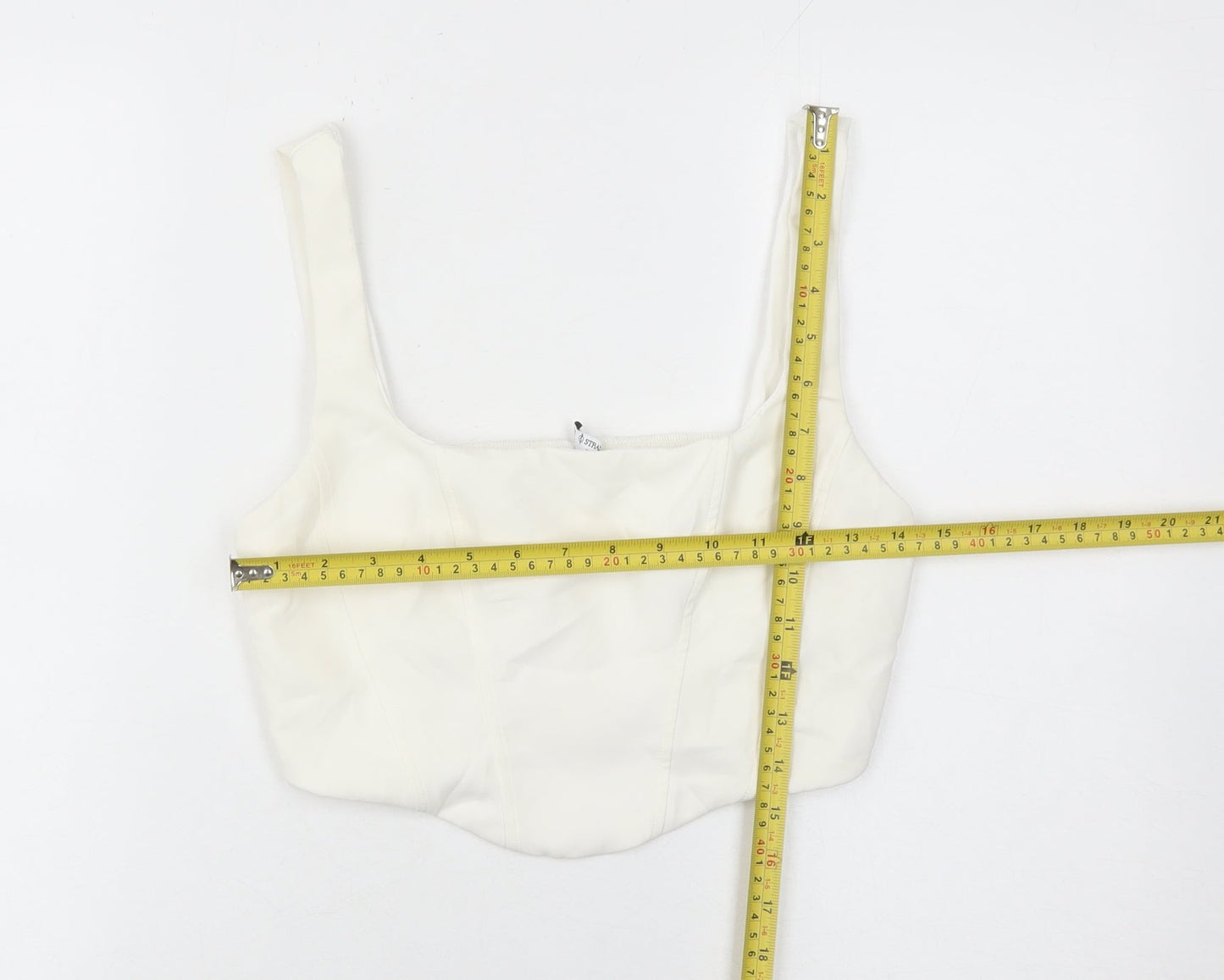 Stradivarius Women White Slim Fit Square Neck Zip Camisole Tank Top Size 12