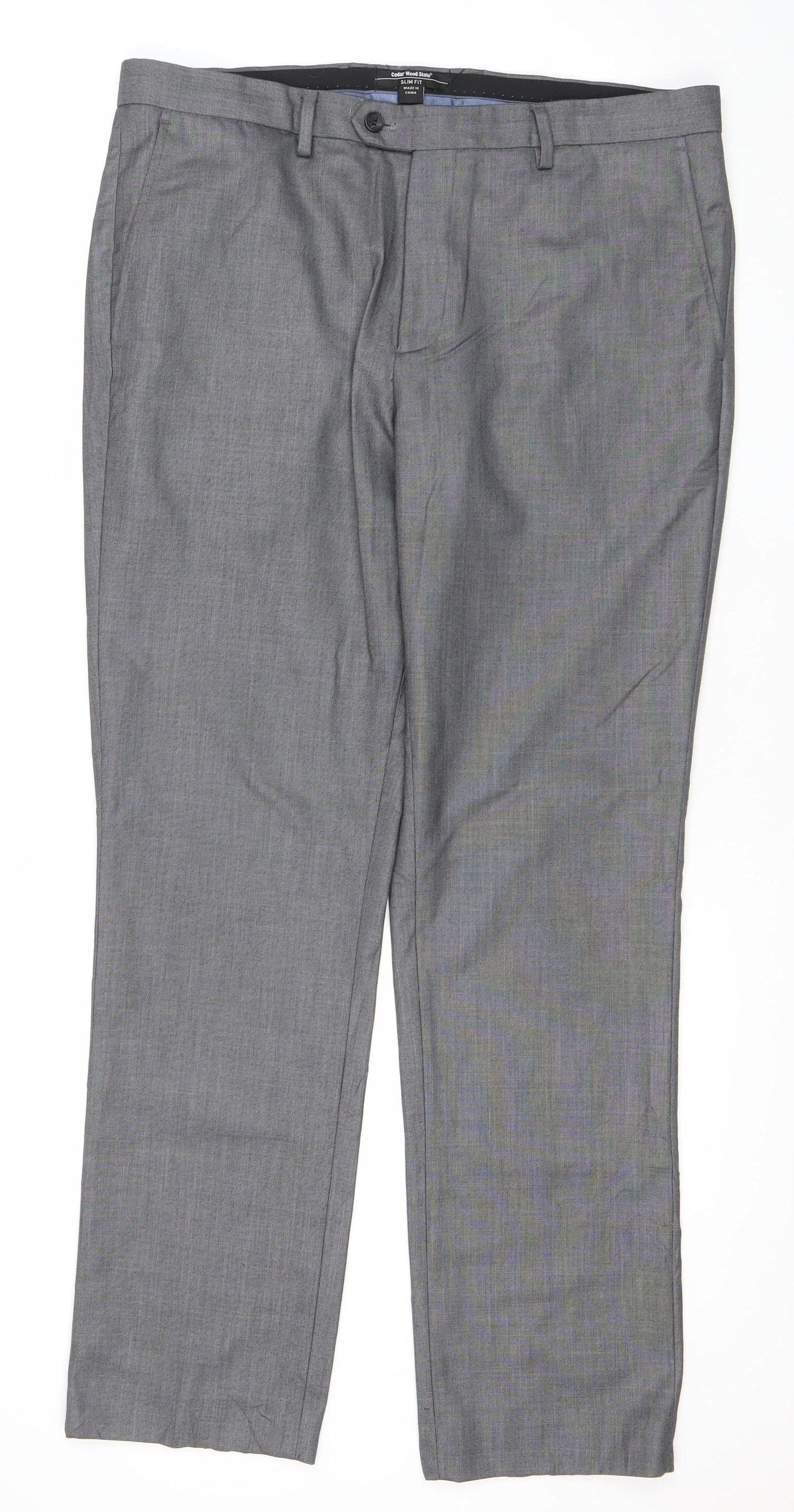 Cedar Wood State Men's Grey 36R Regular Fit Dress Trousers