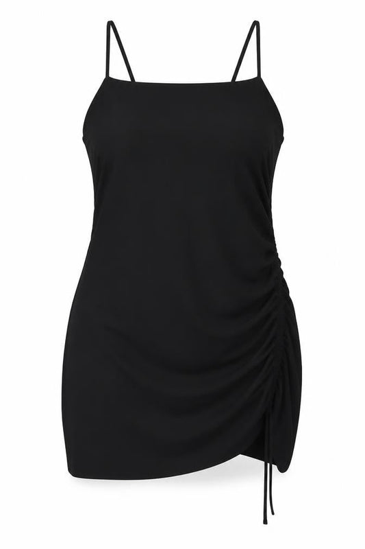 Zara Women Black Slip Mini Dress Size 14 Ruched Strappy Evening