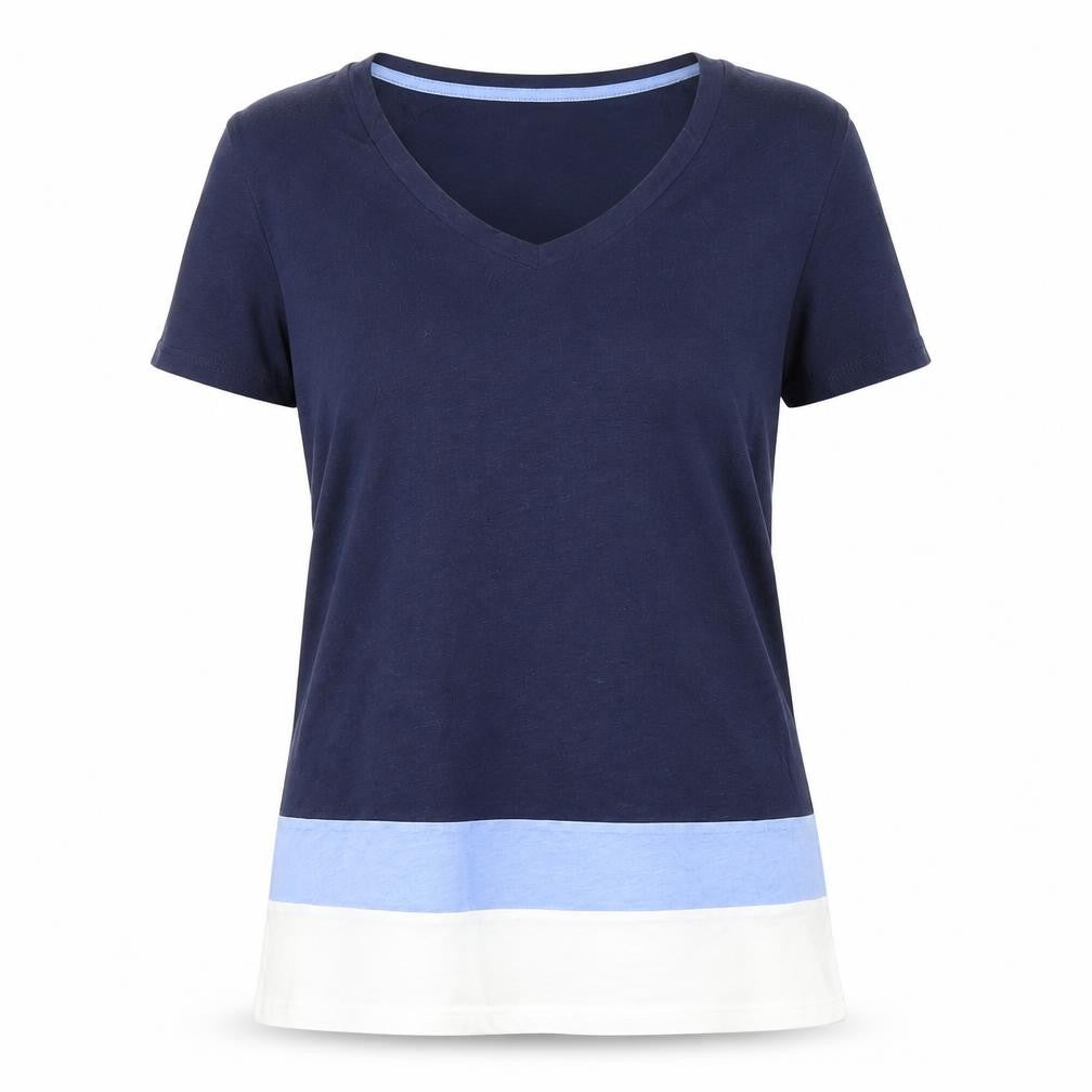 Next Womens Blue White Colourblock V-Neck T-Shirt Size 10