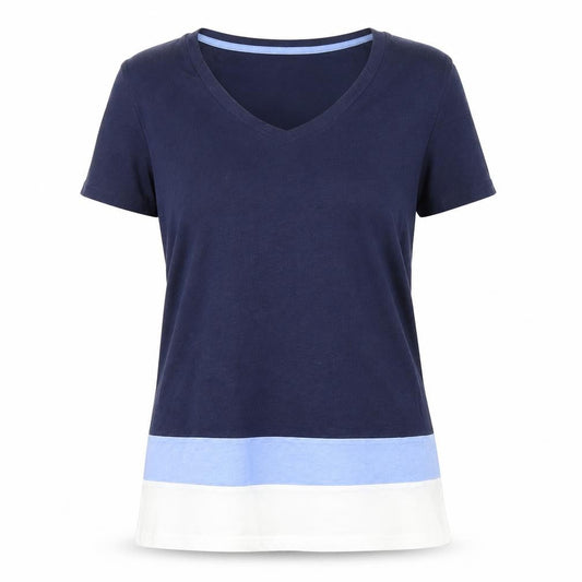 Next Womens Blue White Colourblock V-Neck T-Shirt Size 10