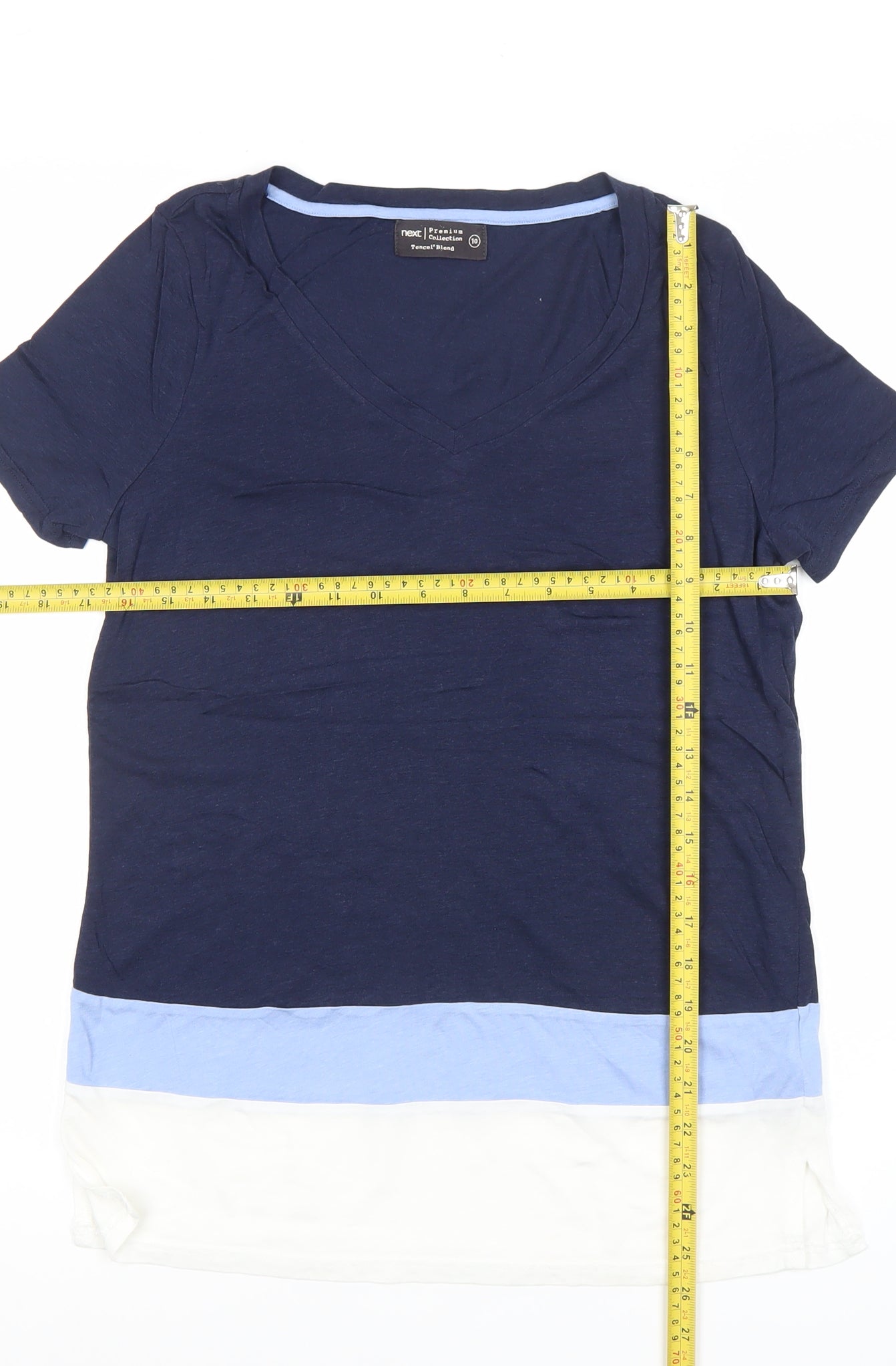 Next Womens Blue White Colourblock V-Neck T-Shirt Size 10