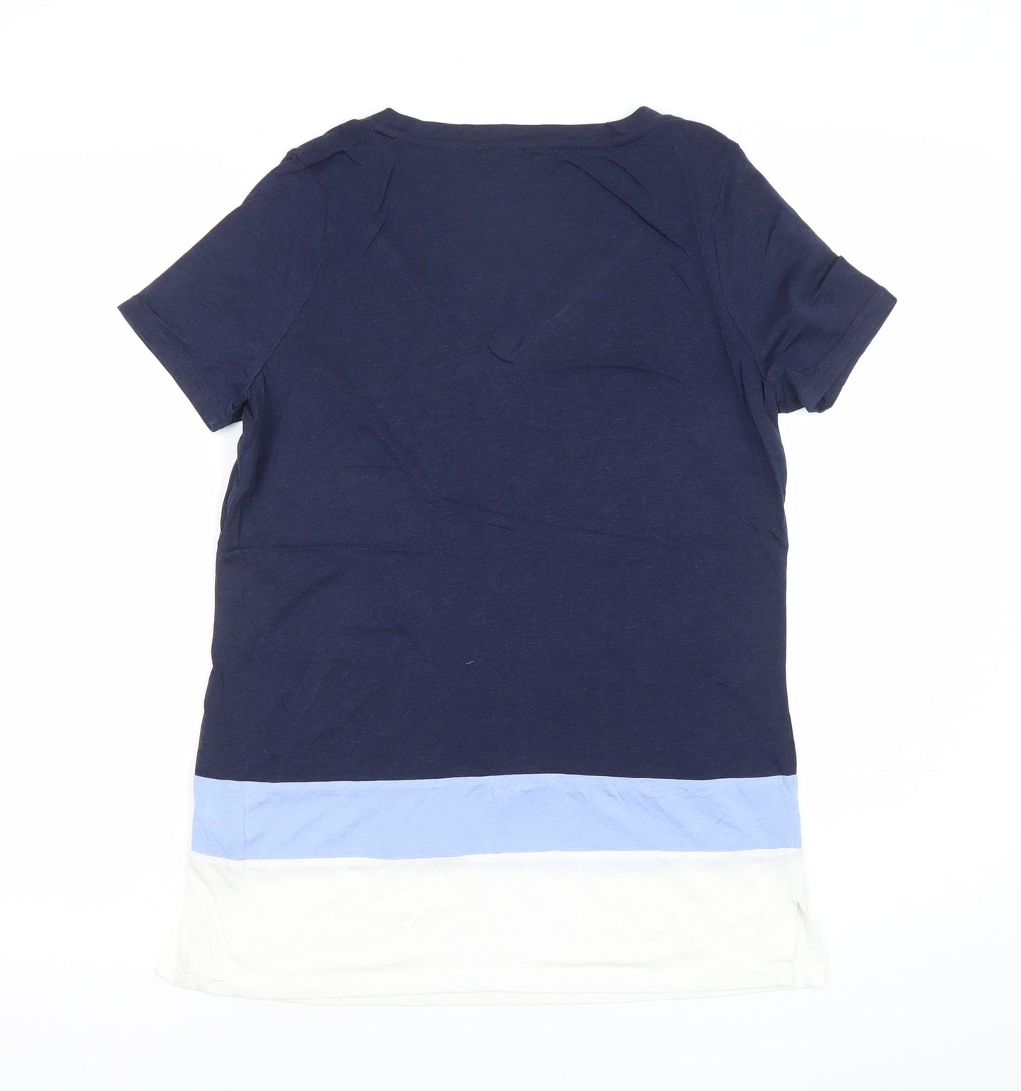 Next Womens Blue White Colourblock V-Neck T-Shirt Size 10