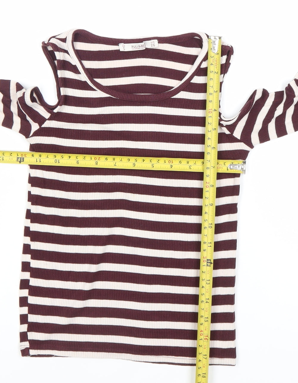 Pull&Bear Women’s Brown Striped Cold Shoulder T-Shirt Size 8
