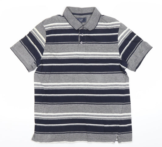 Atlantic Bay Men’s Grey Blue Striped Polo Shirt M Cotton Blend